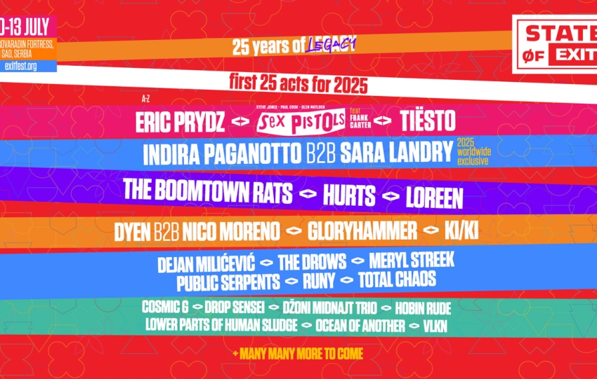 EXIT Festival announces Indira Paganotto b2b Sara Landry, Tiësto, Eric Prydz and the Sex Pistols with Frank Carter among the first 25 artists of its 25th anniversary
