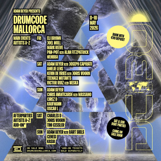 Drumcode Mallorca announces final artist line-up, day splits and after-party programming | 8-10 May