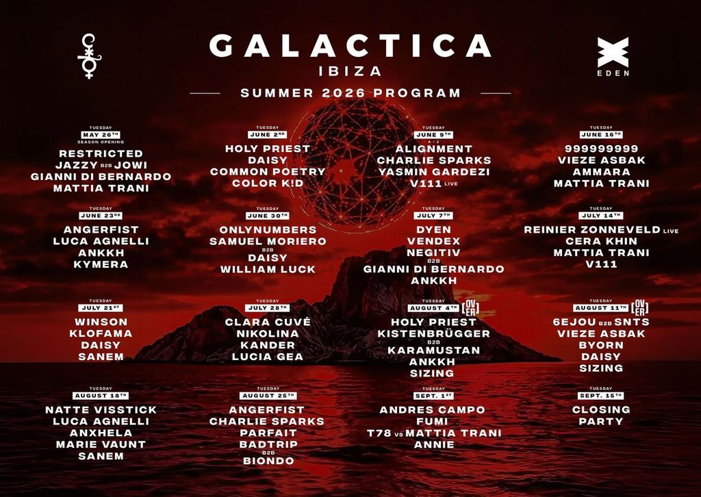 Cocoricò and GALACTICA reveal the full season lineup at Eden Ibiza