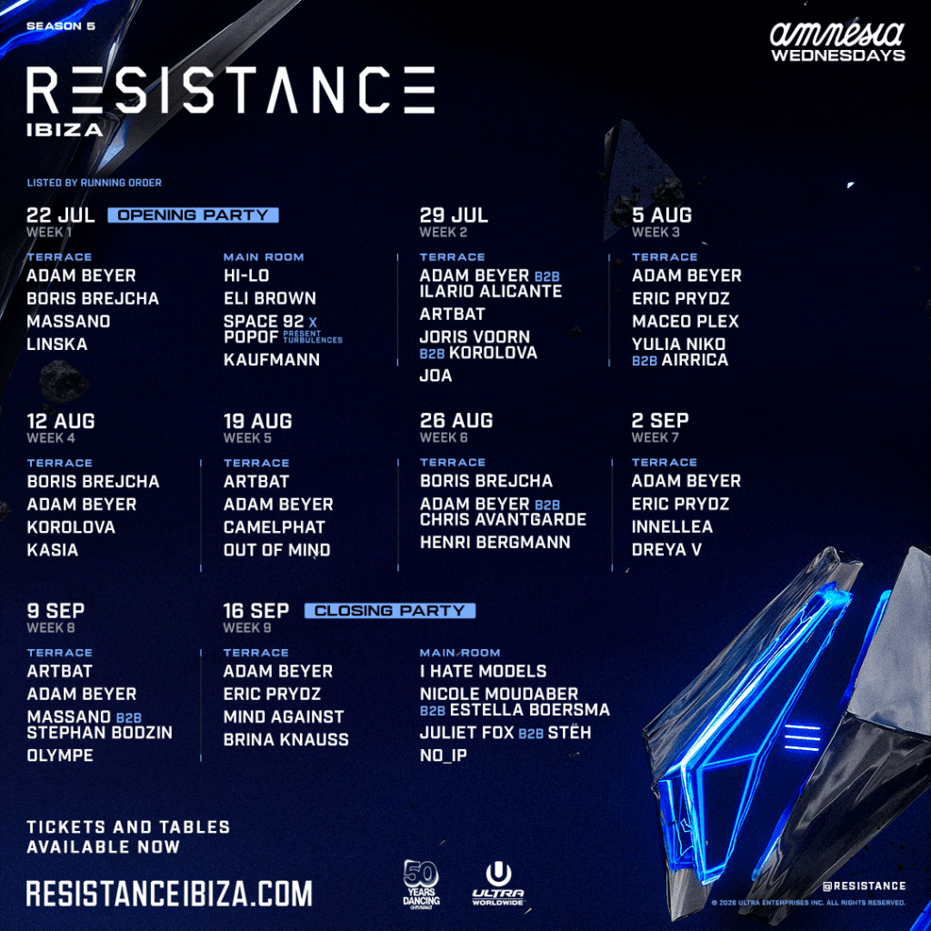 Full Line-Up for RESISTANCE Ibiza at Amnesia